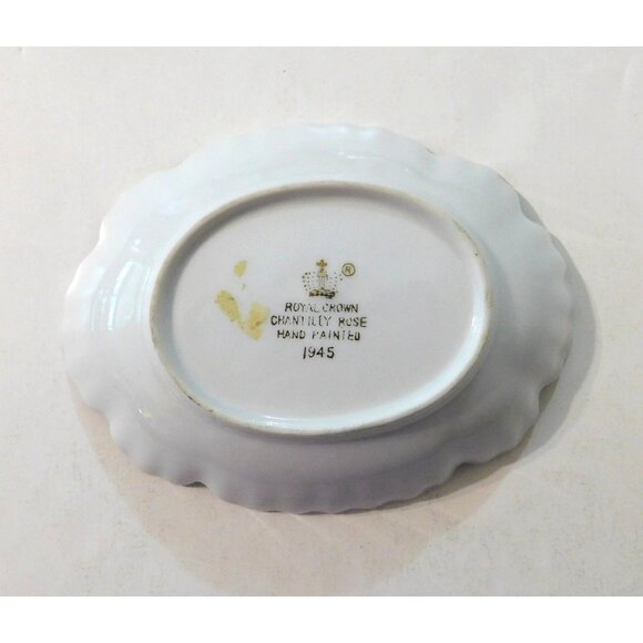 Royal Crown Chantilly Rose Porcelain Dish 1945 Hand Painted Floral Gold Trim - Picture 2 of 5